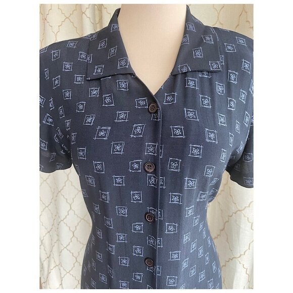 Talbots Navy Blue Collared Short Sleeve Button-down Midi Dress, Size 12P - Picture 4 of 8